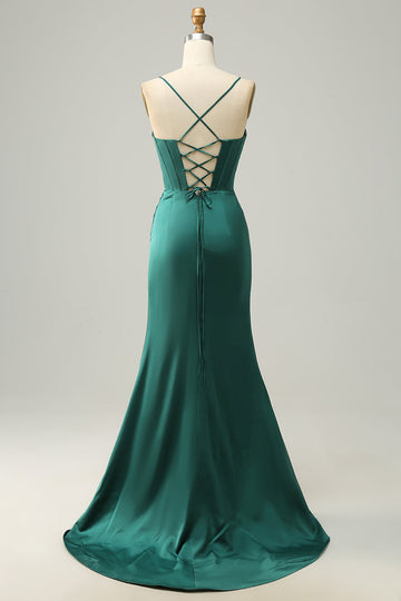 Dark Green Spaghetti Straps Mermaid Ball Dress